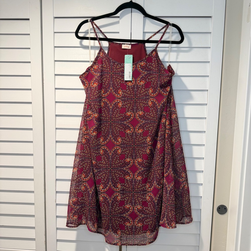 Pixley Alesha Dress Fuchsia Paisley‎ Halter Mini Dress XL Flare New Imperfection